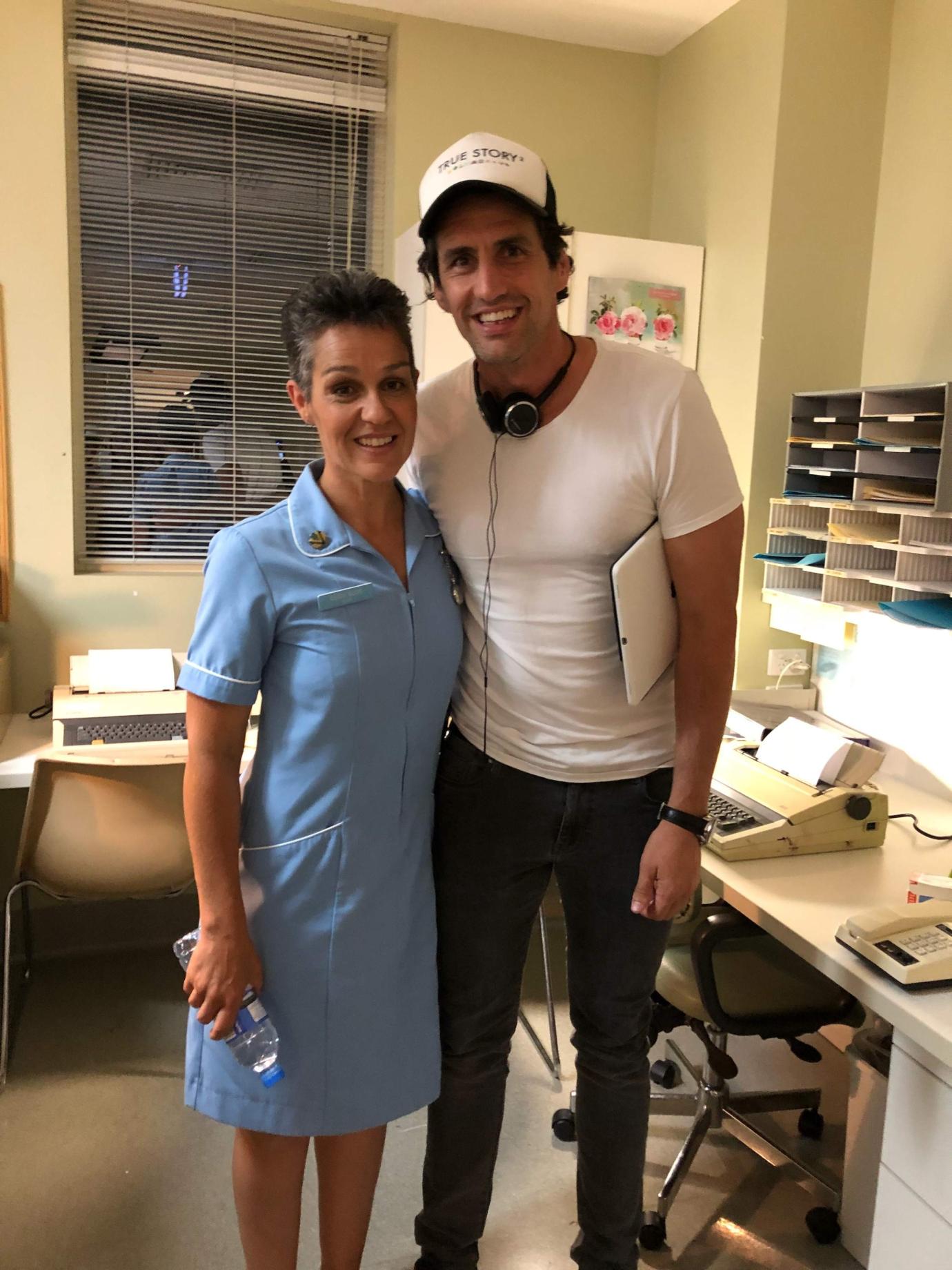 IMG_0685 Sally Pitt & Andy Lee on the set of True Story in 2018
